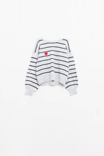 Grey Striped Sweater with Red Heart