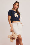 Short Sleeve Crew Neck Teddy Bear Sweater Top