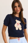 Short Sleeve Crew Neck Teddy Bear Sweater Top