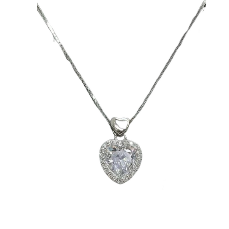 Sterling Silver Rhinestone Heart Necklace