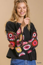 French Terry Top w/ Hand Knit Crochet Detail