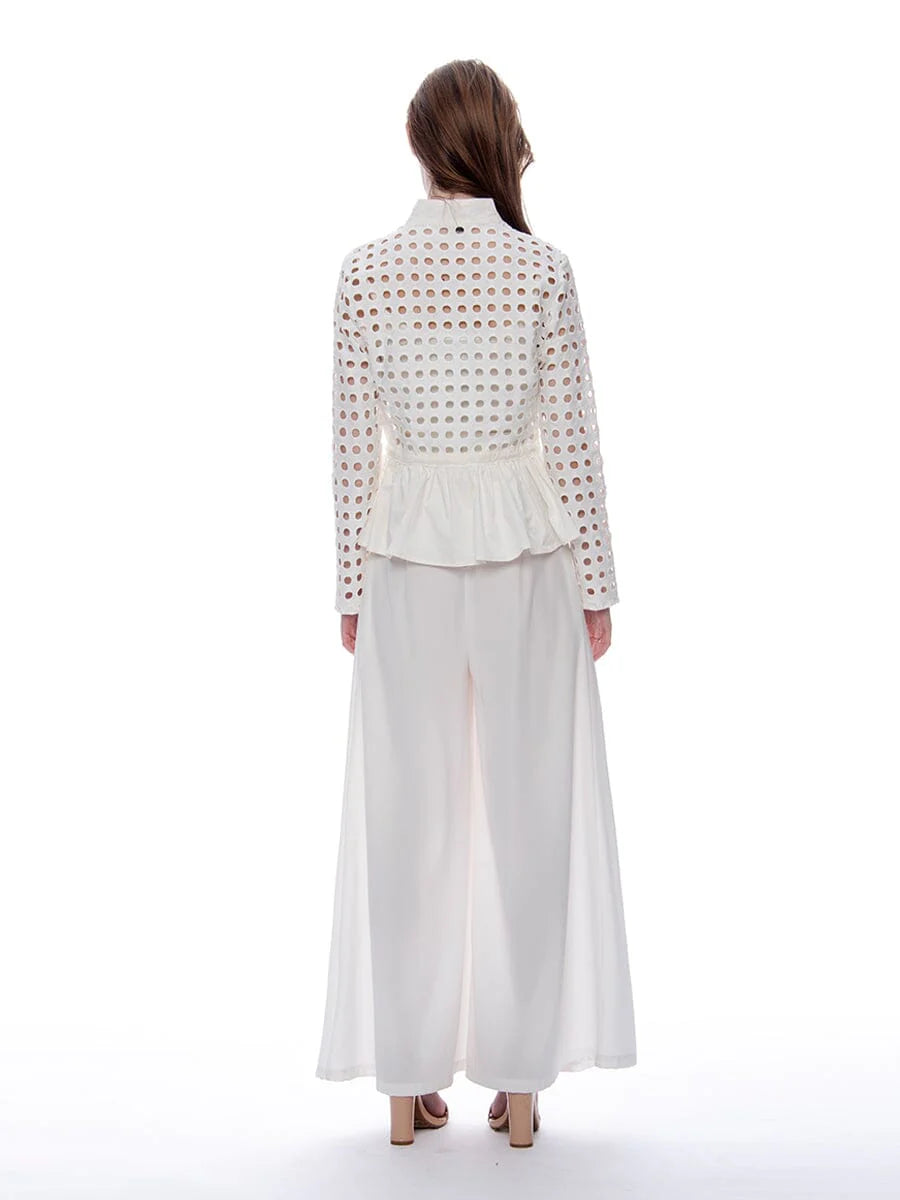 Gracia - Punched Hole Peplum Jacket - White