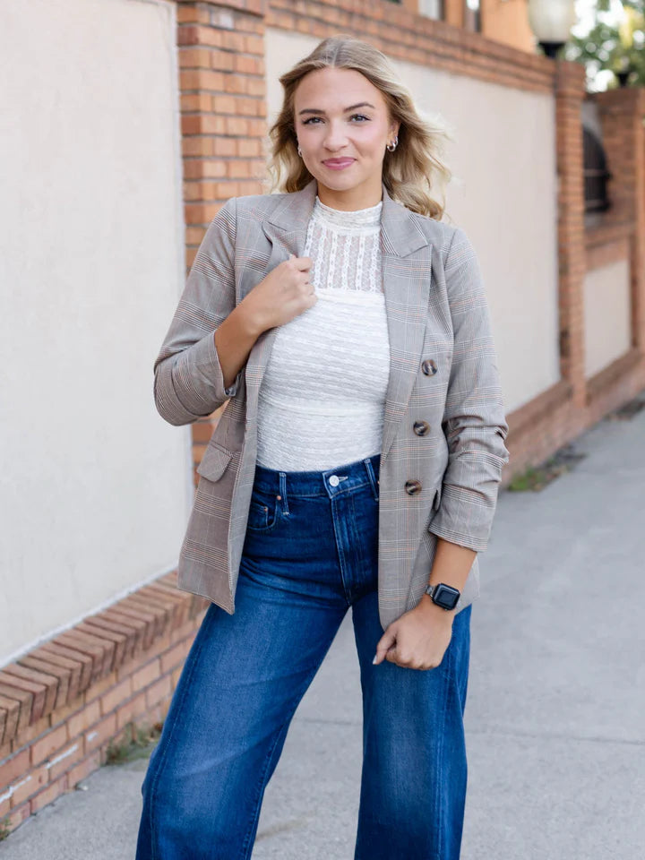 Open Front Plaid Blazer