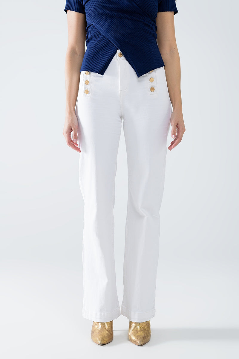 Straight Jeans w/ Gold Buttons