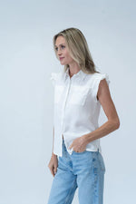 Flutter Sleeve Button Down Top - Ivory