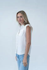 Flutter Sleeve Button Down Top - Ivory