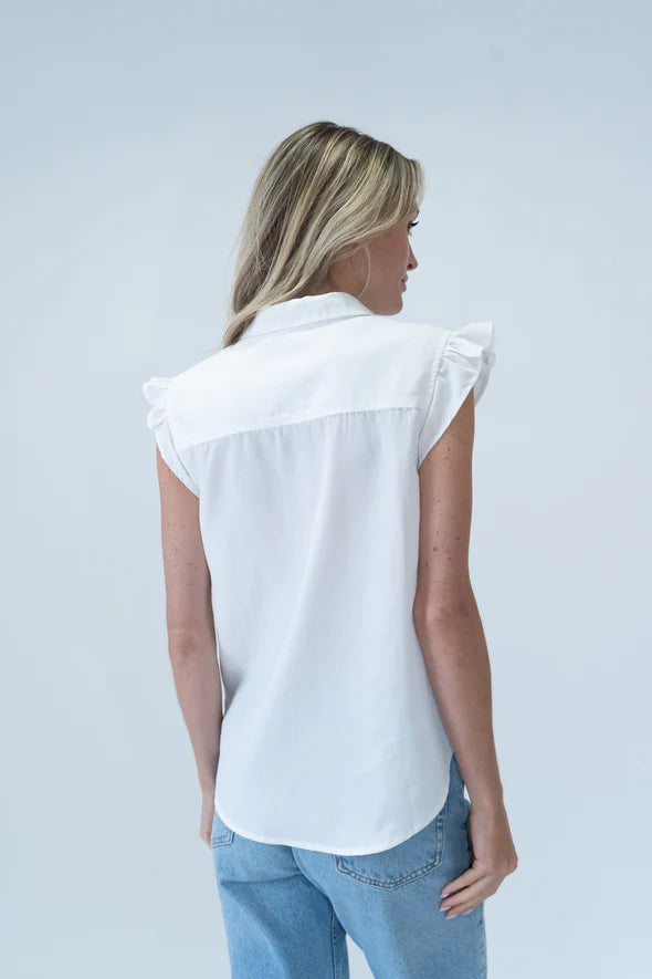 Flutter Sleeve Button Down Top - Ivory