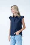 Flutter Sleeve Button Down Top - Navy