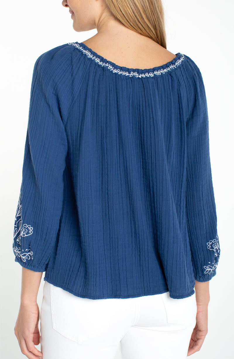 Liverpool 3/4 Sleeve Woven Top with Embroidery – TandyWear