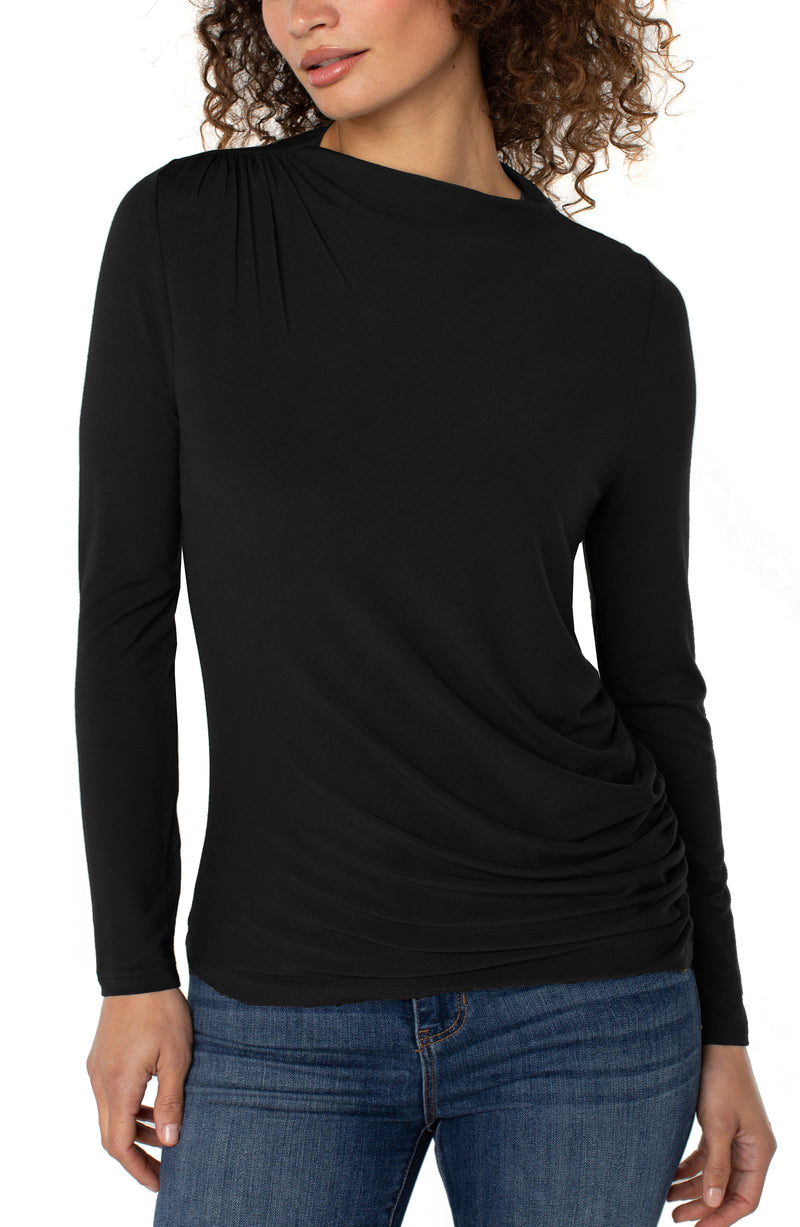 Liverpool Long Sleeve Mock Neck Top w Shirring