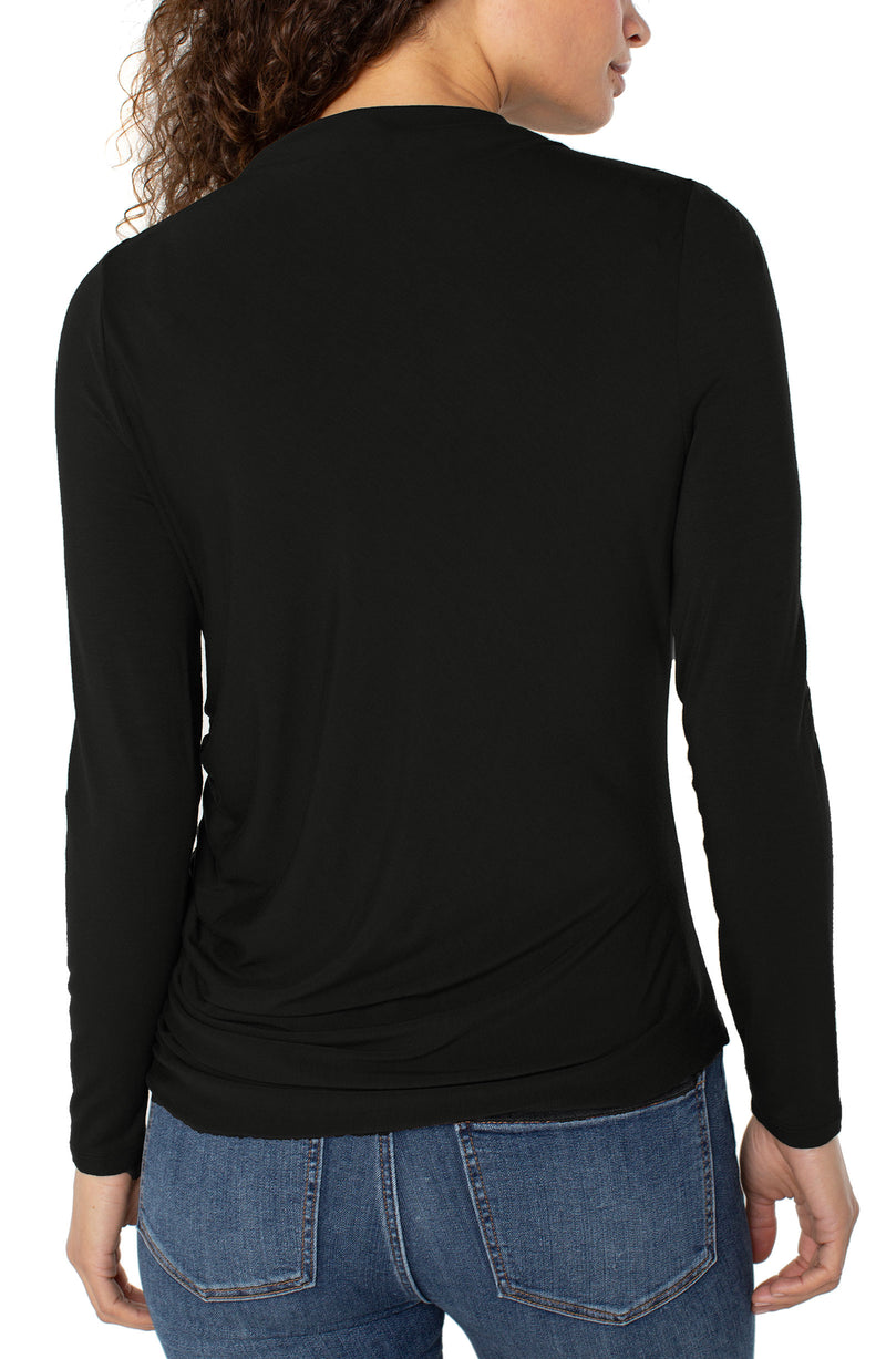 Liverpool Long Sleeve Mock Neck Top w Shirring