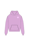 Soft lilac cropped hoodie featuring a heart design and “Thank You For Thinking of Me” text, perfect for Long Island boutique fashion enthusiasts.