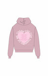 Cozy pink hoodie featuring a heart-shaped graphic with the phrase "Thank You For Thinking of Me," perfect for Long Island boutique fashion.