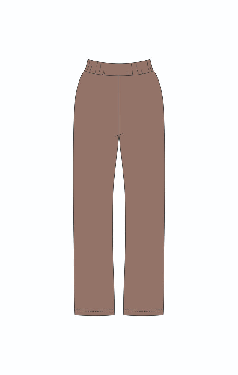 Cozy brown sweatpants with an elastic waistband featuring the phrase "Your Feelings are Safe Here," ideal for Long Island boutique fashion.