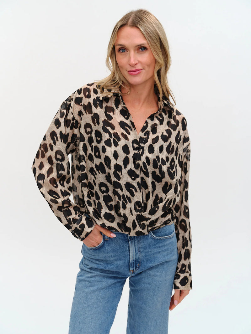 Long Sleeve Cheetah Twist Front Blouse