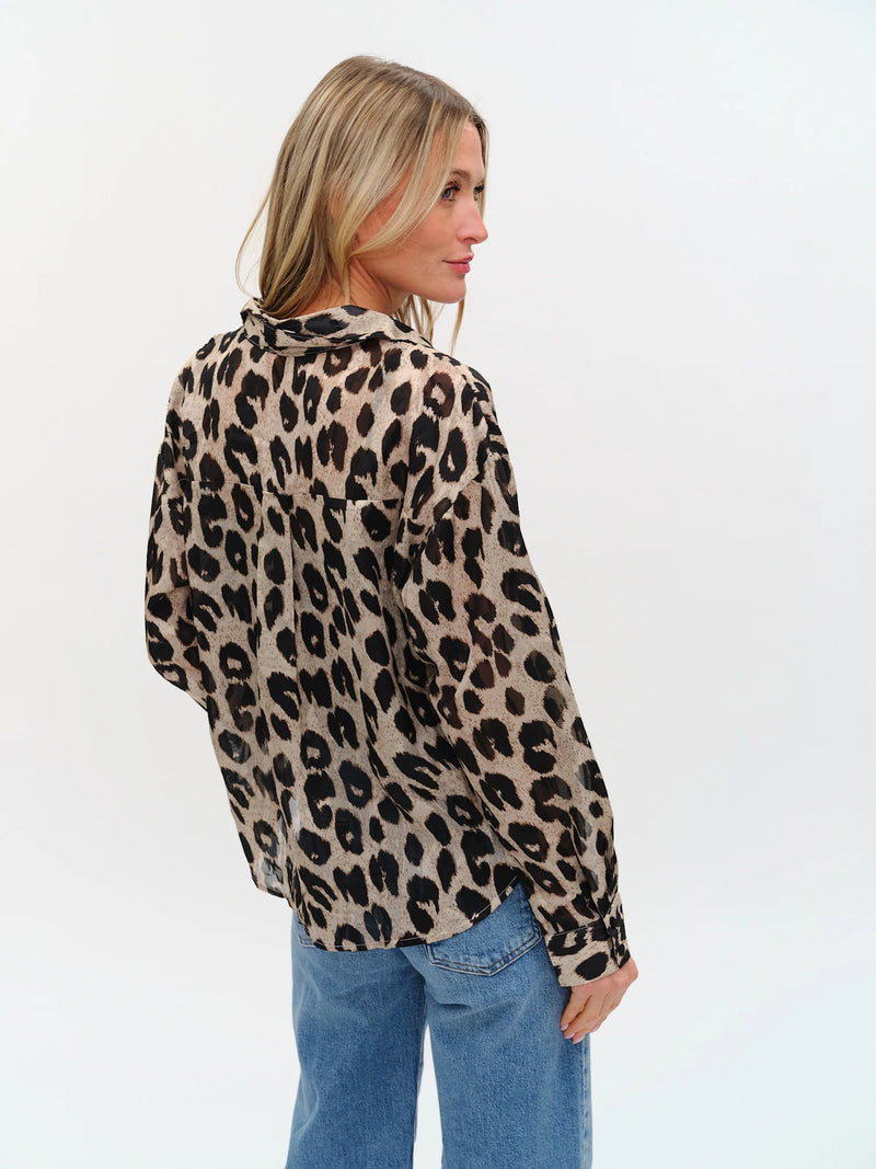 Long Sleeve Cheetah Twist Front Blouse