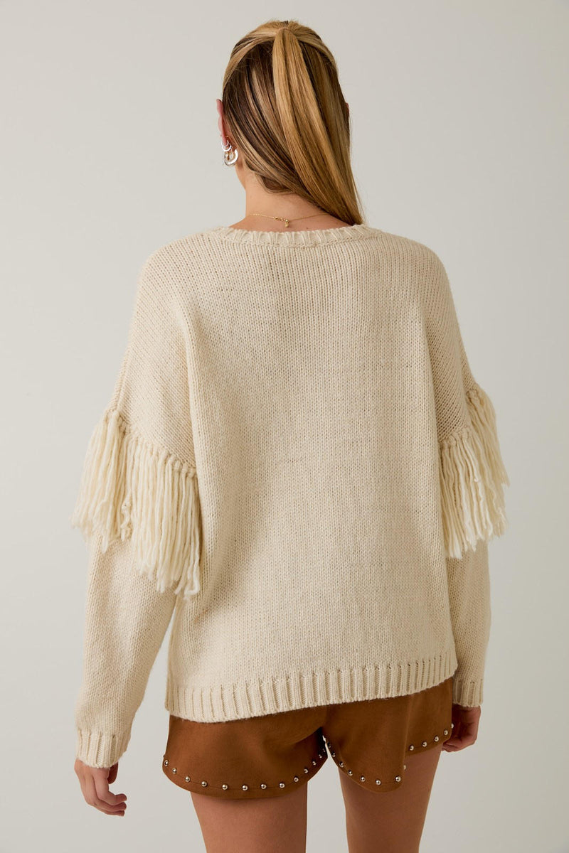 Round Neck Long Sleeve Fringe Cardigan