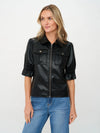 Jennifer Faux Leather Flutter Sleeve Jacket