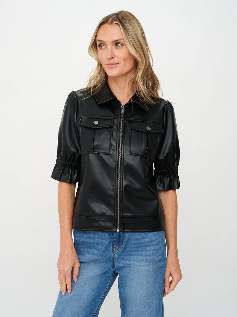 Jennifer Faux Leather Flutter Sleeve Jacket