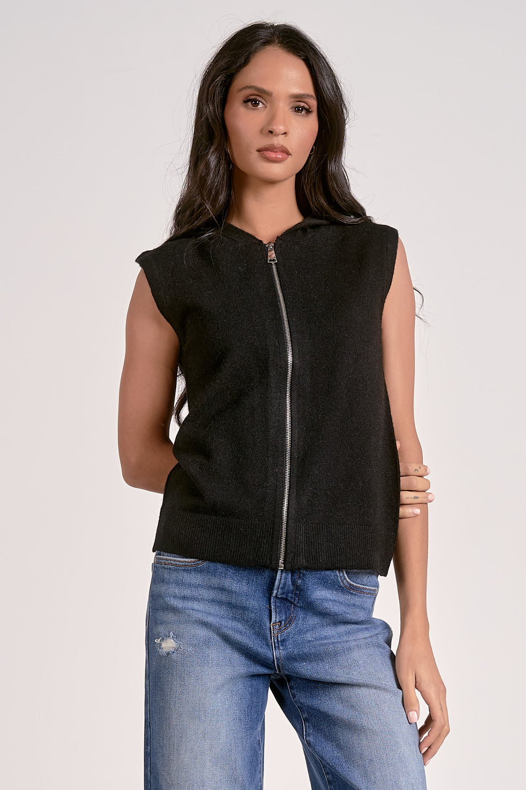 Elan Sleeveless Sweater Zip Up Hoodie