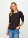Noelle Ruched Sleeve Shoulder T-Shirt - Black
