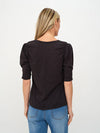 Noelle Ruched Sleeve Shoulder T-Shirt - Black