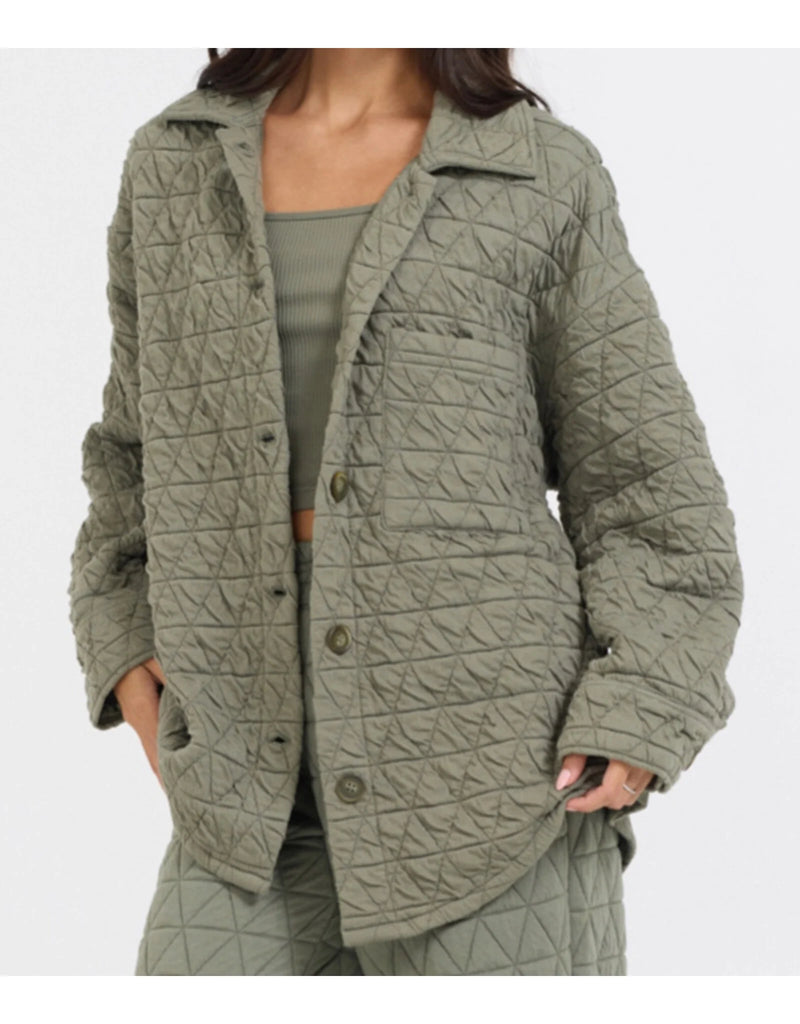 Olive Quilted Button Shacket