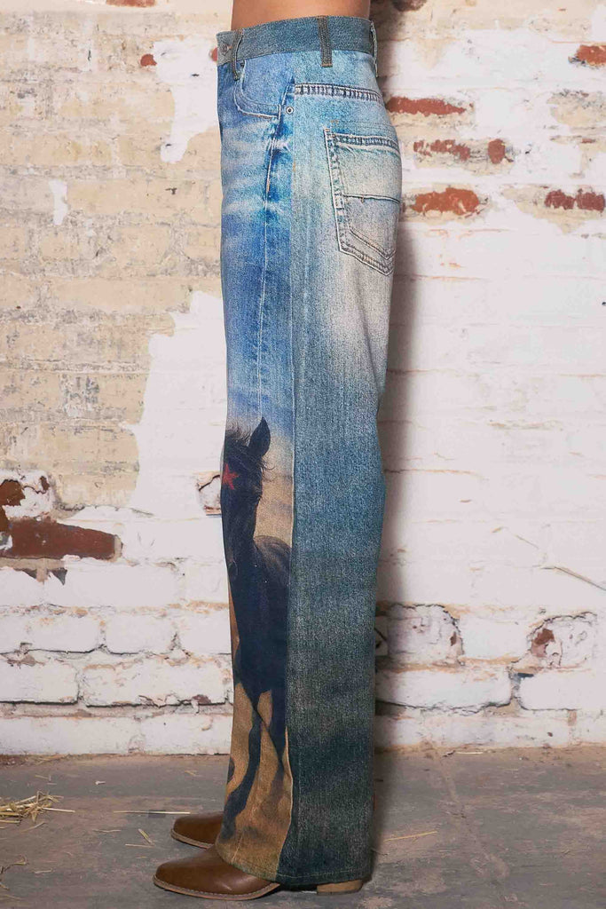 Vibrant M.i.U Horse Print Barrel Jeans