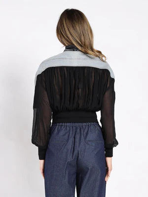 Gracia Zip Front Spliced Cropped Denim Jacket