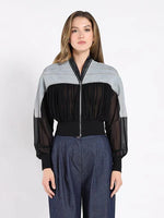 Gracia Zip Front Spliced Cropped Denim Jacket
