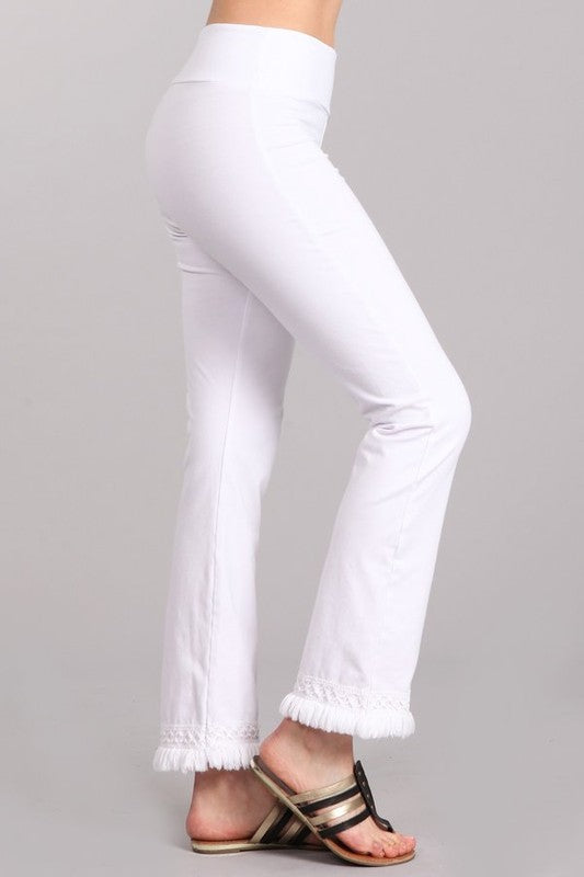 Fringed Cropped Pants - White