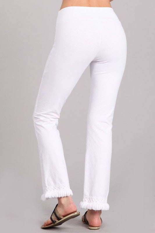 Fringed Cropped Pants - White