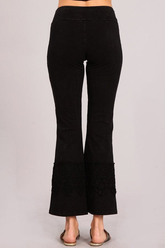 Flare Pants W/ Lace Trim - Black