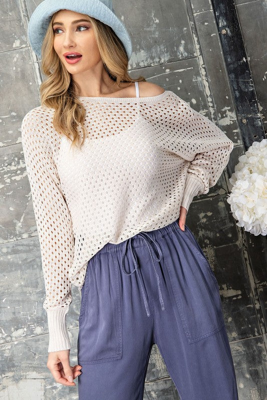 Eyelet Knit Sweater - Oatmeal