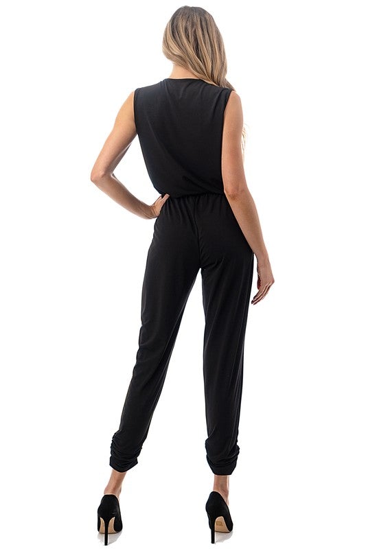 Ariella Sleeveless Crossover Jumpsuit - Black