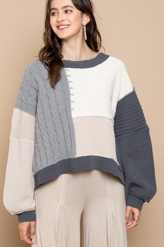 Color Block Pullover Sweater - Charcoal