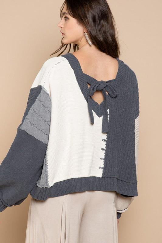 Color Block Pullover Sweater - Charcoal
