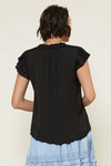 Pleated Short Sleeve Blouse - Black