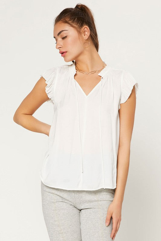 Pleated Short Sleeve Blouse - Off White