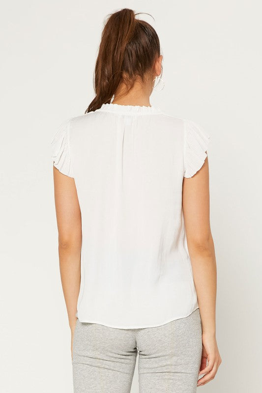 Pleated Short Sleeve Blouse - Off White