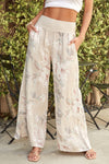 Venti6 Stretch Waist Floral Wide Leg Pant - Beige Floral