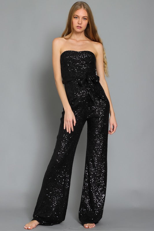 Tube Belted Sequin Jumpsuit