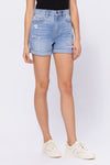 Hidden Rolled Cuff Distressed Mom Shorts