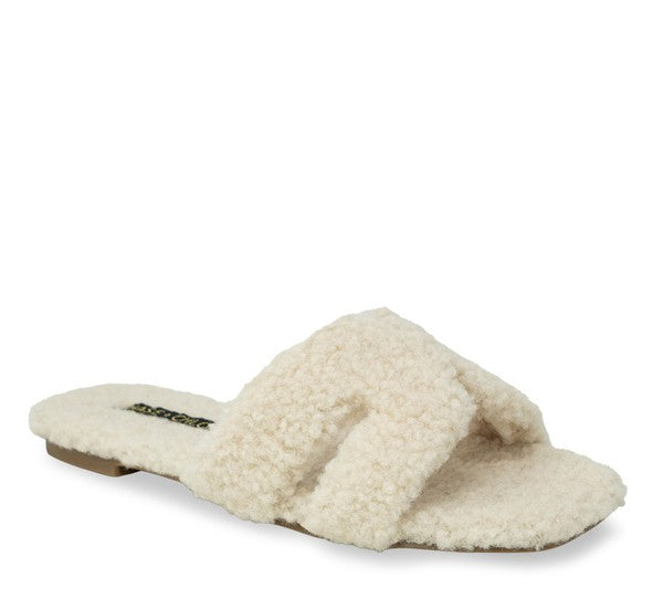 Cutout Furry Slide On Slippers