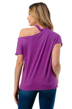 Ariella - Mock Neck Cutout Detailed Short Sleeve Top