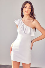 Off Shoulder Ruffle Dress - White