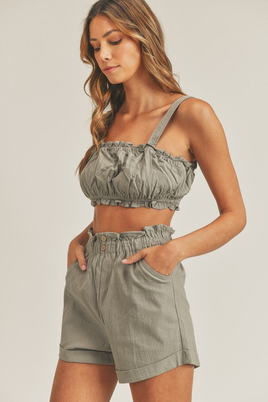 Ruched Detail Crop Top and Short Set