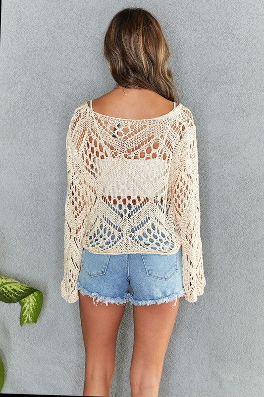 Venti6 Tie Front Cover Up Loose Crochet Top