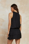 Sleeveless Split Ruffled Neck w/ Tie Mini Dress - Black