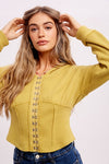 Ribbed Knit Hoodie Top - Lemon Grass